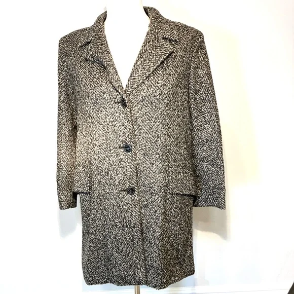Italian Black and Gray Wool Women's Pea Coat, Size L - Picture 2 of 10